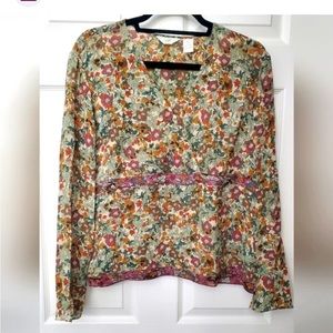 J Jill rayon floral top, long sleeve, size M